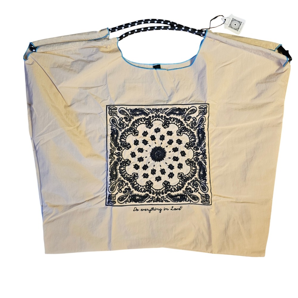 Do Everything In Love Beige Nylon Tote Bag Paisley Bandana Embroidered BBT510134